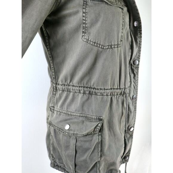 Blanc Noir Size M Hooded Cargo Jacket Full Zip Utility Army Green - Picture 9 of 11